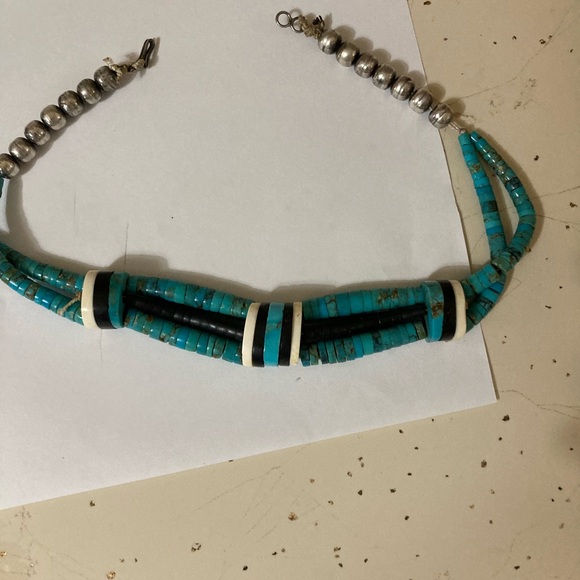 Blue and Silver Southwestern Necklace with Turquoise Accents - Picture 1 of 6
